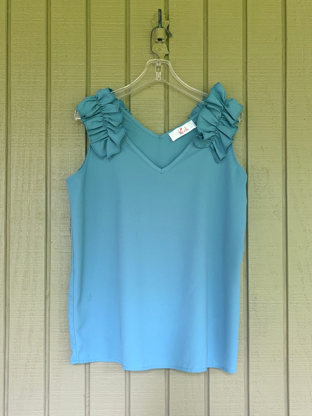 Krush Seafoam Green Ruffle Shoulder Tank Top Blouse L